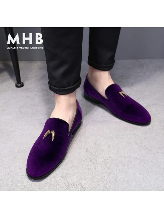 Men\'s Purple Velvet Penny Loafer Slip On Comfortable Tuxedo Party Classic Shoes